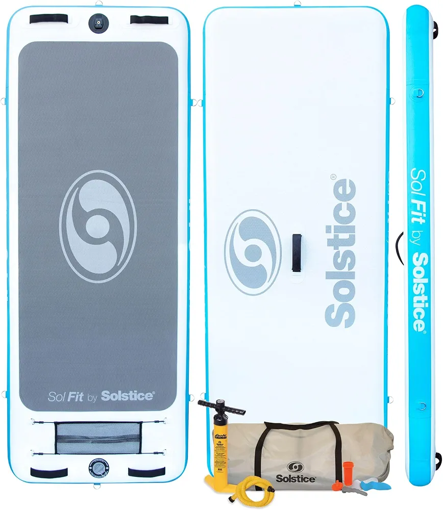Solstice SolFit 94" x 36" Inflatable Stand Up Paddle Board Aquatic Yoga Fitness Mat with Camera Front Mount, FCS Fin Box, and Duffel Bag