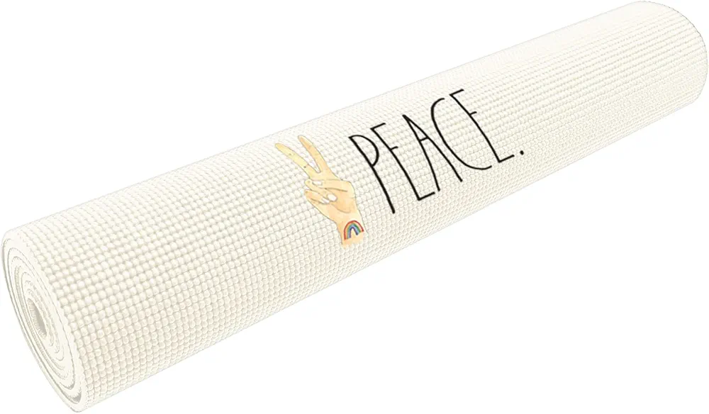 Rae Dunn Yoga Mat - High Density Foam Exercise and Fitness Mat for Workout or Stretching - Dual Sided Non Slip Cushion Grip - Portable, Travel Friendly - Use at Home, Gym, Yoga Studio, Pilates