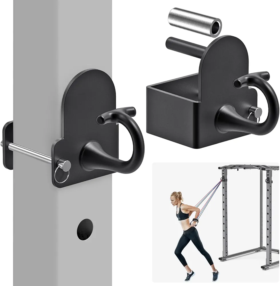 Kipika Power Cage Squat Rack Home Gym Accessories - Anchor for Resistance Bands Fits Rack with 5/8" or 1" Holes, Heavy Duty Hooks for Workouts, Strength Training, and Physical Therapy Exercise, 2 Pack