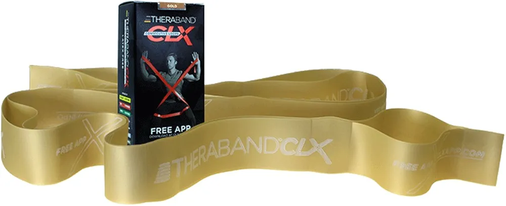 THERABAND CLX Resistance Band with Loops, Fitness Band for Home Exercise and Full Body Workouts, Portable Gym Equipment for Home Training, Gift for Athletes, Individual 5 Foot Band, Gold, Max, Level 8