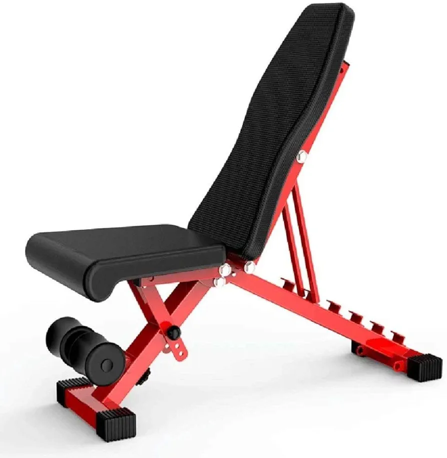 Adjustable Weight Bench Utility Gym Bench Multi-Purpose Sit Up Bench Flat/Incline/Decline Strength Training for Home Gym Red_106*32 * 113cm,
