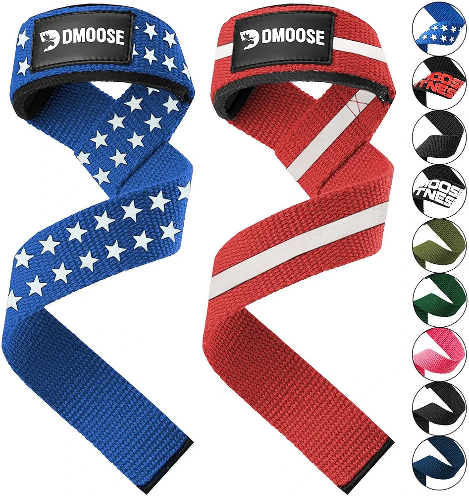 DMoose Fitness Lifting Straps - 4mm Neoprene Padded Wrist Straps for Weightlifting & Powerlifting - Cotton Lifting Strap with Silicone Grip for Men & Women - Durable Deadlift Straps for Gym Workout