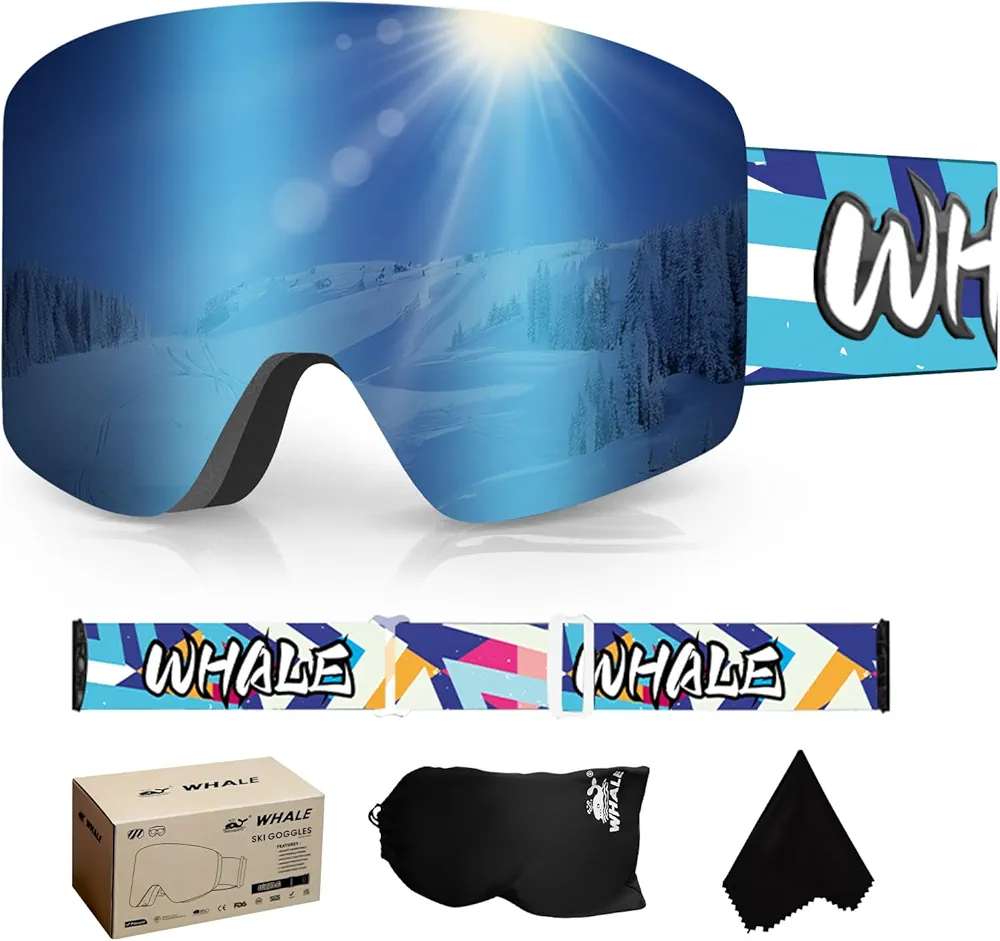 OTG Ski Goggles Women and Men Anti-fog Snow Goggles Built-in Goggles 100% UV for Adults Teenagers Polarized Ski Goggles