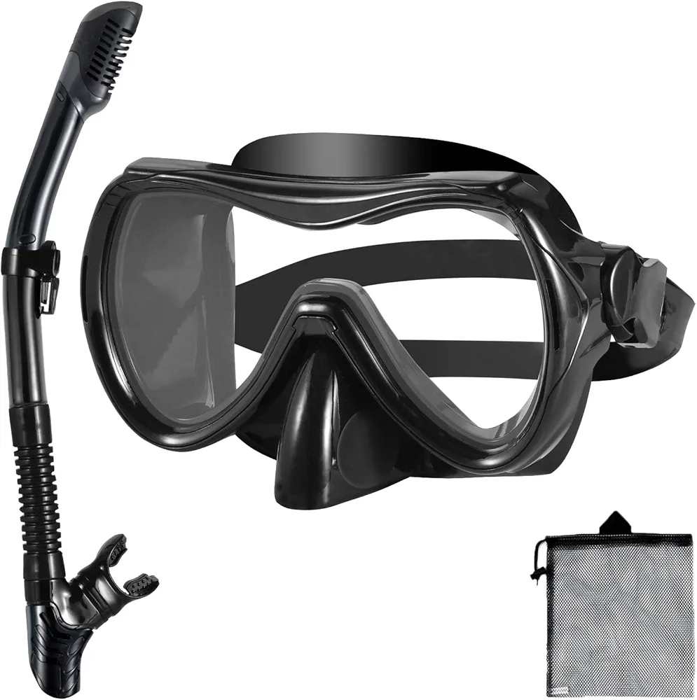 Snorkeling Gear for Adults, Snorkel Mask Adult Snorkel Set, Dry Top Snorkeling Gear for Adults, 180°Panoramic Wide View Anti-Fog Tempered Glass Scuba Diving Mask for Snorkeling Swimming Travel