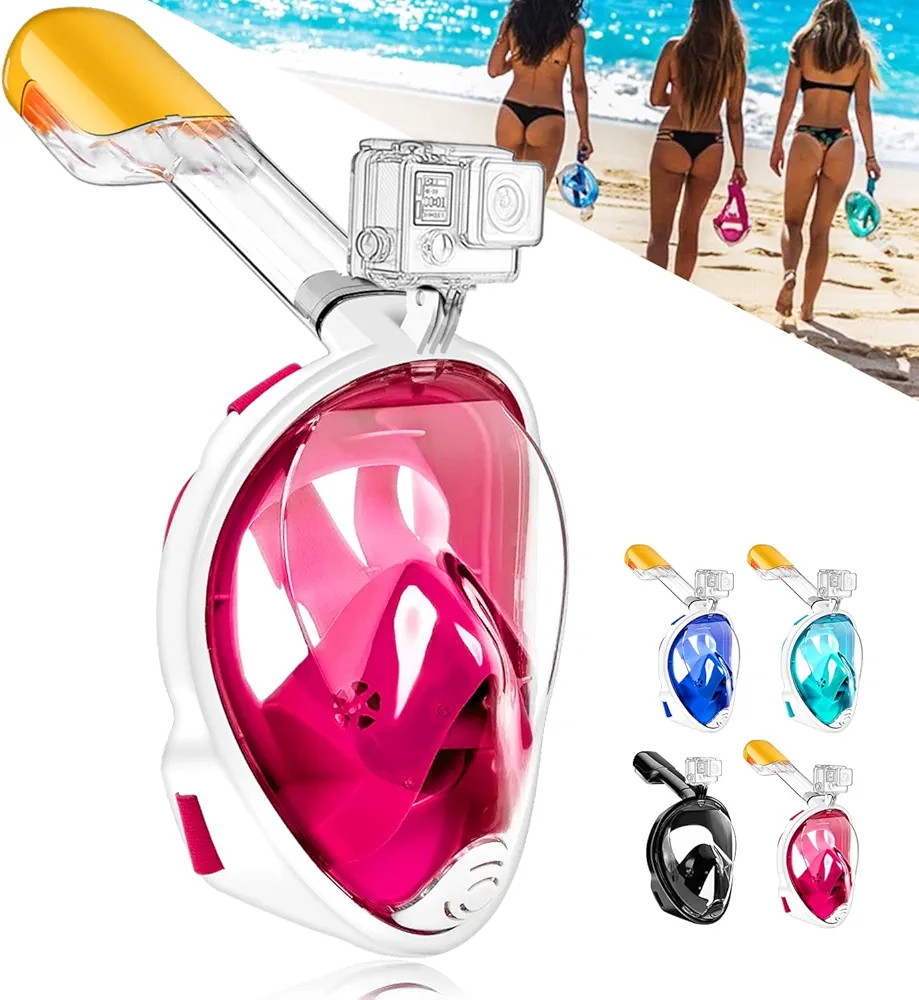 180°Full Face Snorkel Mask, Diving Mask Free Breathing Design Anti-Fogging and Anti-Leak Technology with Adjustable Head Straps for Adult Youth Kids
