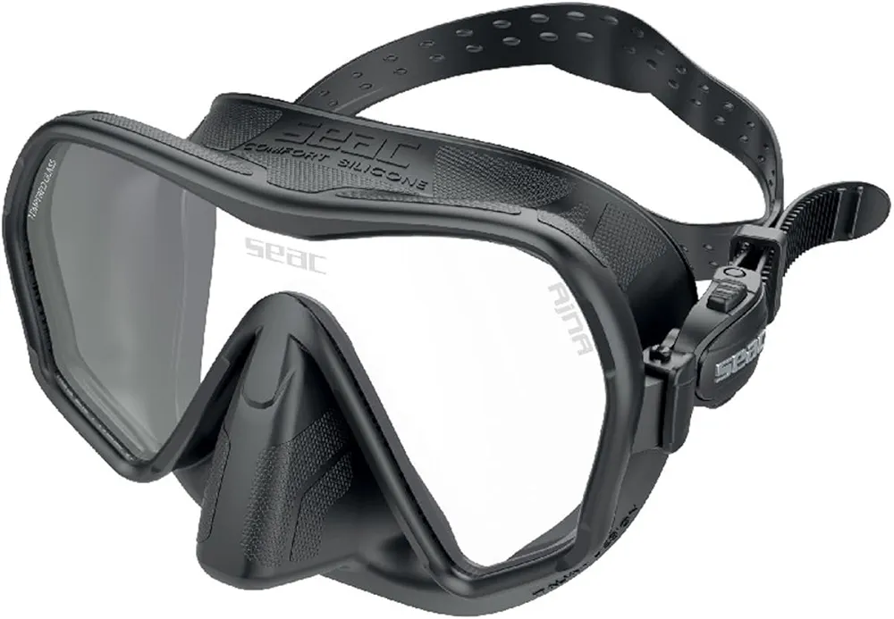 SEAC Ajna, Frameless Scuba Diving Mask with Wide View, 100% Silicone Skirt, Black