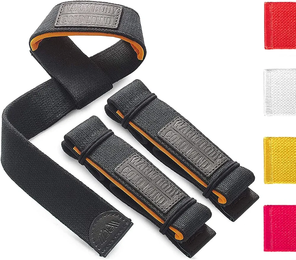 WARM BODY COLD MIND Lasso Lifting Wrist Straps for Cross Training - Rated at 770 lb - Hand Wraps for Olympic Weightlifting, Powerlifting, Weight Lifting, Bodybuilding Strength Deadlift Gym Bar, Cotton