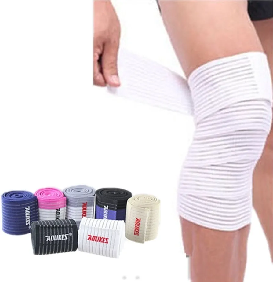 Knee Wraps (1 Pair) - 70" Elastic Knee Sleeves Support & Compression Weightlifting, Powerlifting, Fitness, Cross Training, WODs & Gym Workout - Knee Straps Squats (White)