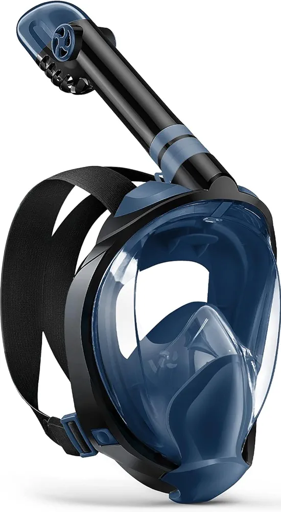 Full Face Snorkel Mask, Snorkeling Gear for Adults Diving Mask Anti Fog Premium Innovative Safety Breathing System, 180 Panoramic Foldable Anti Leak Swimming Mask with Detachable Camera Mount