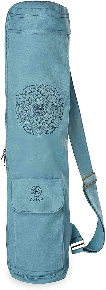 Gaiam Cargo Yoga Mat Bag, Full-Zipper Yoga Mat Carrier with Adjustable Strap, Front & Exterior Phone Pocket with Earbuds Slit, Stylish & Functional Fitness Mat Holder for Women & Men