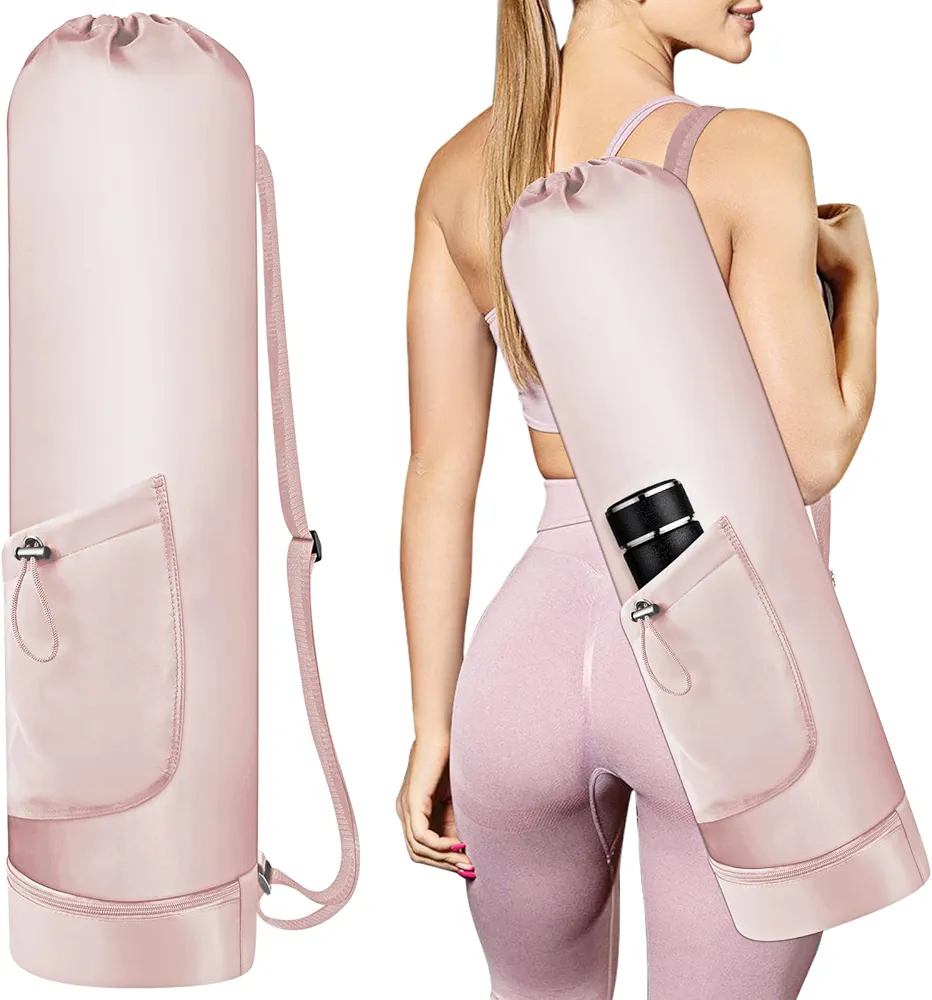 Yoga Mat Bag with Water Bottle, Full Zip Yoga Mat Carrier Adjustable Strap Yoga Mat Holder with Pocket Waterproof Yoga Bags for Women Men