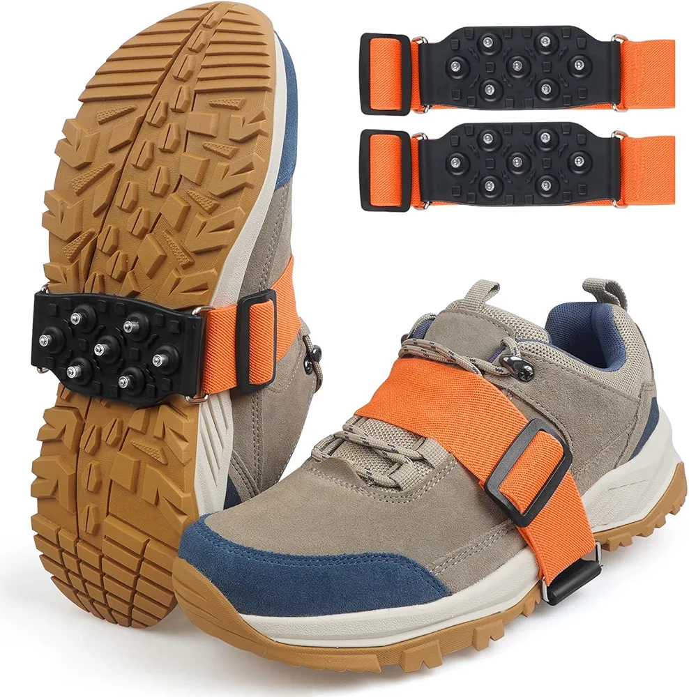Ice Cleats Mid-Sole Snow Traction Cleats Anti Slip Crampons Ice Cleats for Shoes and Boots 7 Tungsten Studs Ice Shoes Grippers Rotatable Traction Aids Shoes Boots Cleats for Men Women Indoor/Outdoor