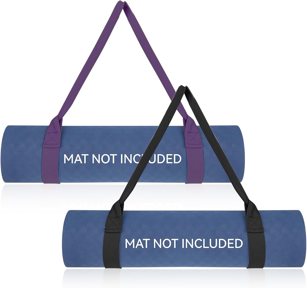 2PCS Yoga Mat Straps for Carrying, Black and Purple Yoga Mat Strap Multi-purpose Straps Adjustable Yoga Mat Holder Sling for Most Size Mats (Yoga Mat Not Included)