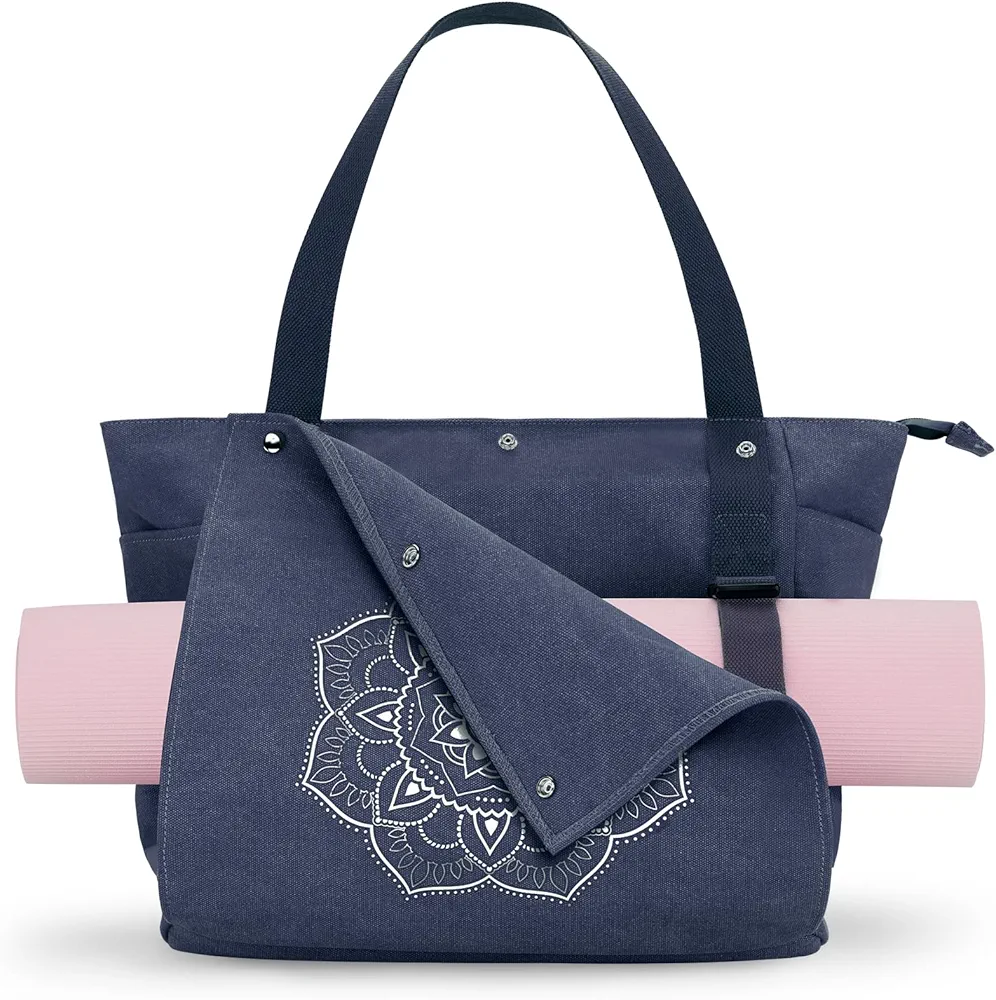 Gonex Yoga Mat Bag, Yoga Gym Bag Tote Bag with Multi Pockets For Women Men, Canvas Yoga Mat Carrier Take in Out Mat Easily For Pilates Travel Workout Office