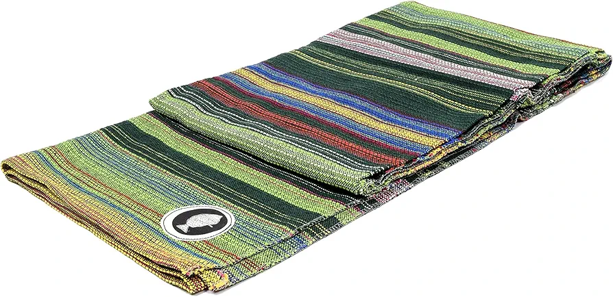 Handwoven Outdoor Yoga Blanket- Outside Patio Throw | Handmade Yoga Mat Beach Blanket Picnic Blanket Decorative Throw | 100 Cotton Outdoor Blanket for Patio Chairs Couch- Green Striped Yoga Mat Size