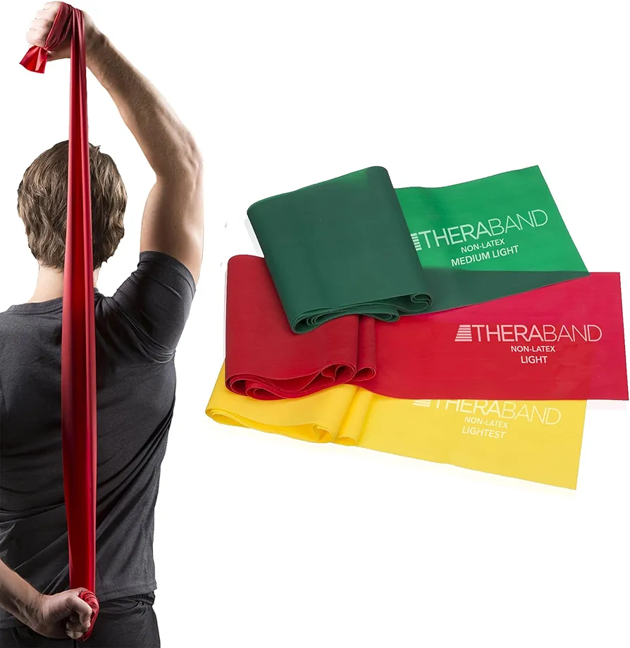 THERABAND Resistance Bands Set, Professional Elastic Band For Upper & Lower Body Exercise, Strength Training without Weights, Physical Therapy, Pilates, Rehab, Yellow & Red & Green, Beginner