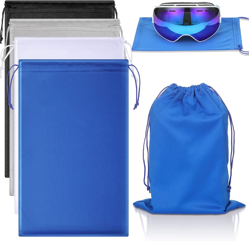 4 Pieces Ski Goggle Bag Microfiber Snow Goggle Protection Bag Sunglass Cloth Pouch Bags Soft Drawstring Carrying Pouch Closure Protective Storage Case Sleeve for Goggles Camera Replacement Lenses