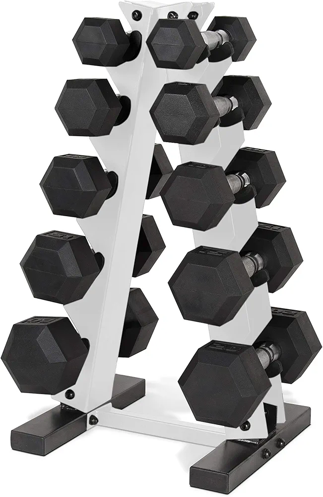 CAP Barbell 150 LB Coated Hex Dumbbell Weight Set with Vertical Rack | Multiple Colors