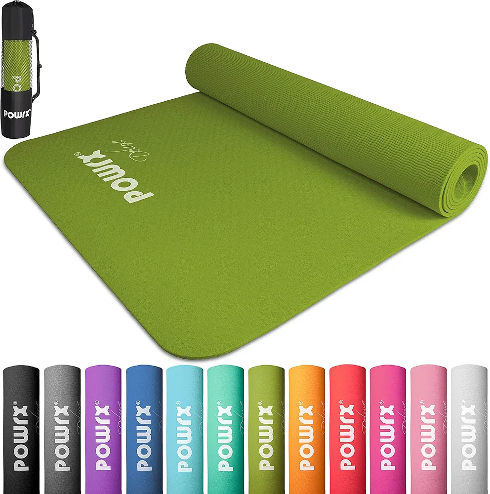 POWRX Yoga Mat TPE with Bag | Exercise mat for workout | Non-slip large yoga mat for women, 68" x 24" 0.2 Inches Thickness