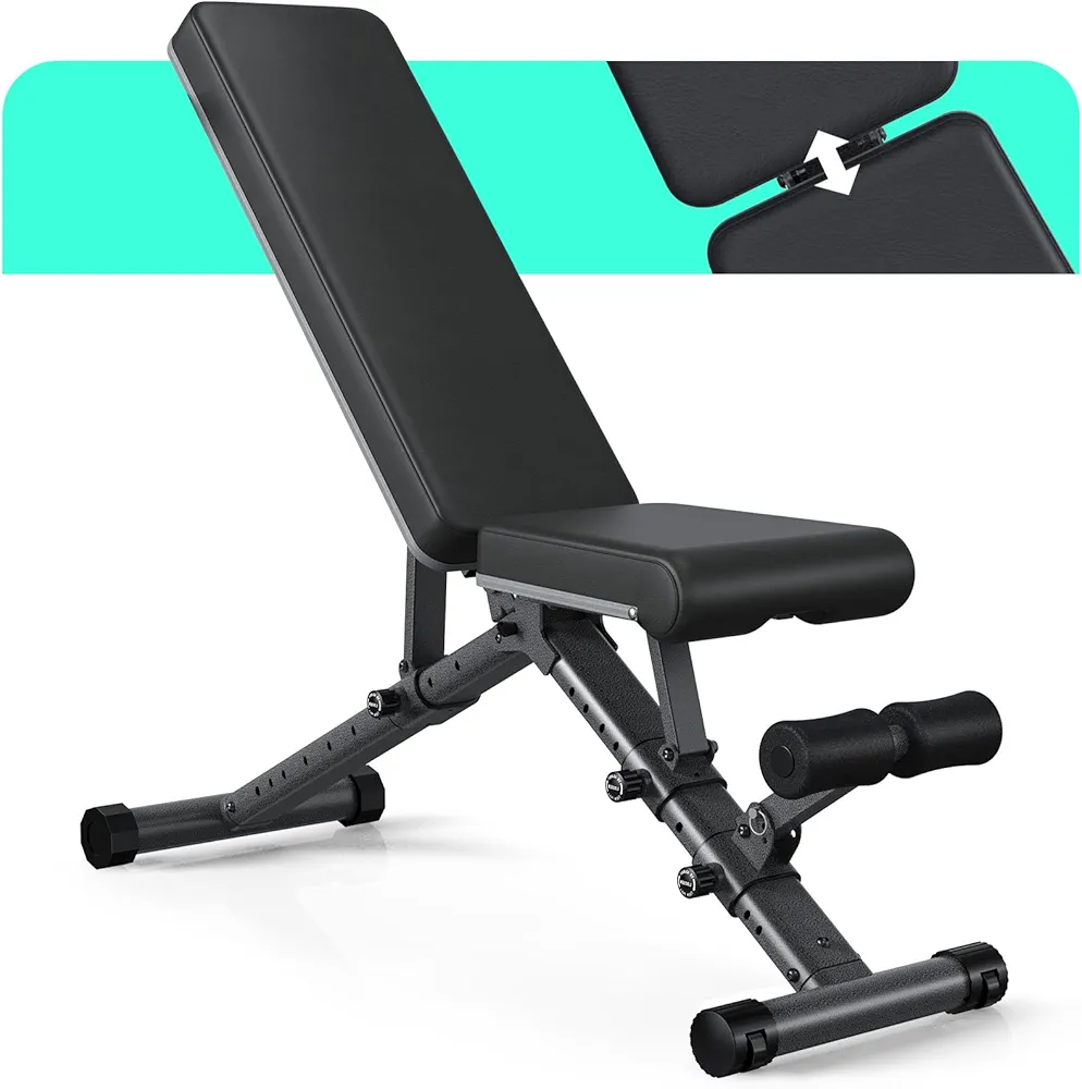 Workout Bench for Home - 800lbs Support Adjustable Weight Bench for Full Body Exercise, Incline Decline Bench with Fully Upright Backrest, Adjustable Seat Cushion for Seamless Lumbar Support