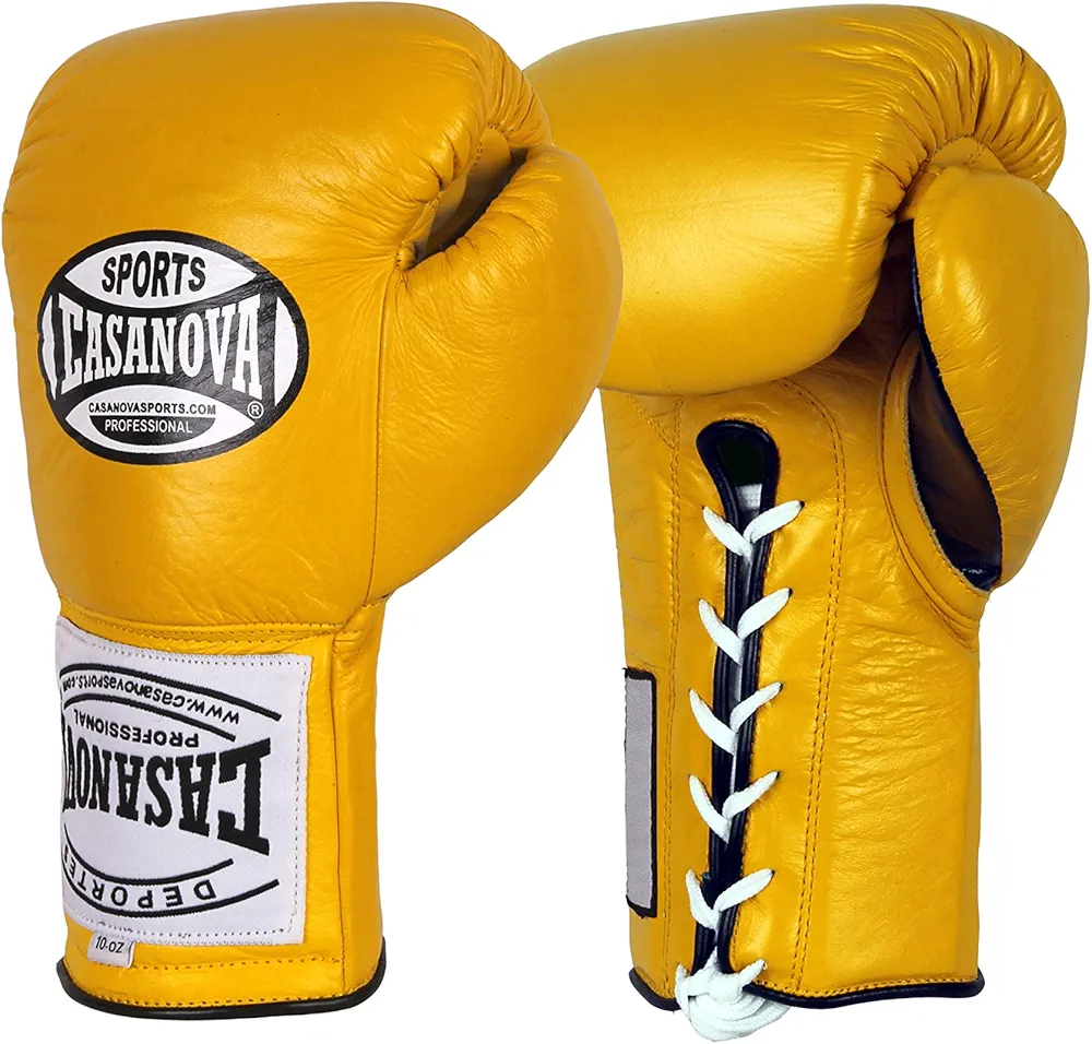 Casanova Boxing® Professional LACE-UP Boxing Fight Gloves (Yellow) (10 oz)