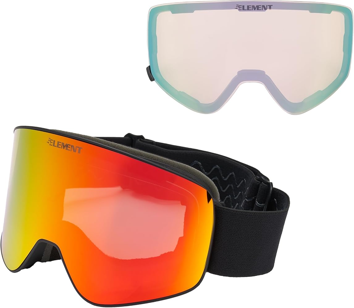 5th Element Stealth MAG Flat Adult Ski Goggles for Skiing and Snowboarding-Includes Lenses for Sunny and Overcast Conditions-Easy to Change