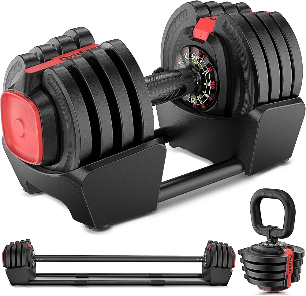 Adjustable Dumbbell, 3-40LBS 12 Weight Options [Dumbbell, Barbell, Kettlebell] 3-in-1 Free Weights with Comfort Grip | Fast Weight Adjustment for Home Gym Full Body Workout Fitness