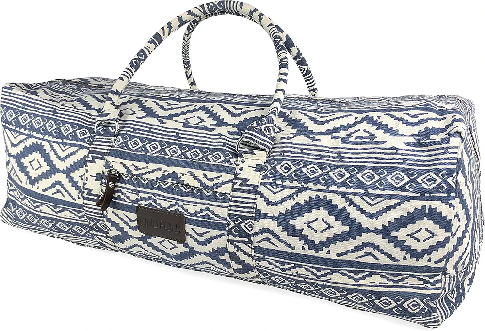 Kindfolk Yoga Mat XL Duffel Bag Extra Large Patterned Canvas with Pocket and Zipper