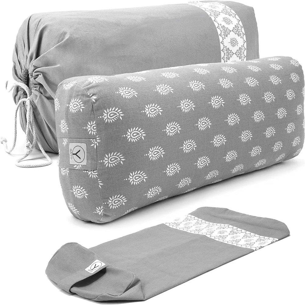 GAYO Yoga Bolster for Restorative Yoga- Made with 100% Cotton, Yoga Pillow Set Includes Extra Washable Cover and Carry Bag