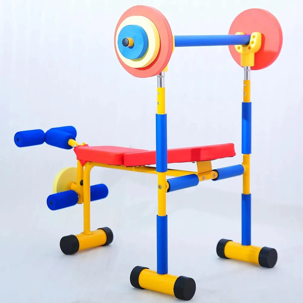 Kids Exercise Equipment Fitness, Gym Workout Fitness for Kids Gym Home, Weight Bench Set Adjustable Barbell Toy Set, for Boys Girls Ages 5-12 Year Old
