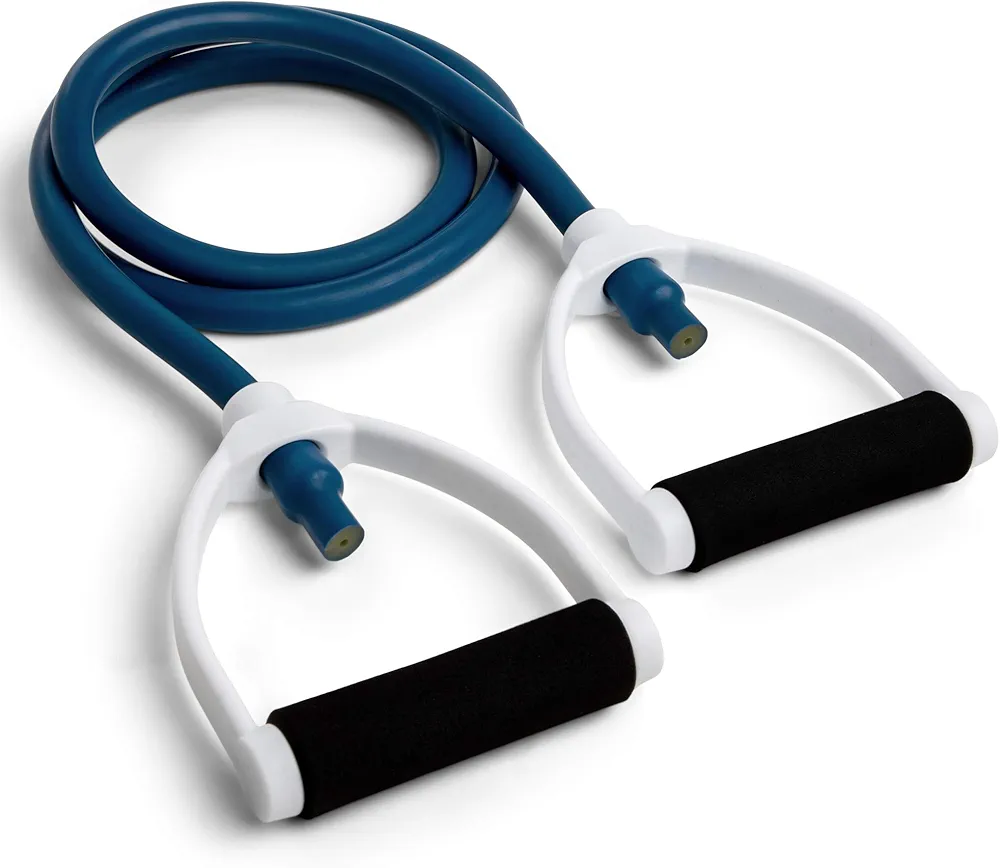 Champion Sports Resistance Tube Bands for Men and Women, Durable Stretch Fitness Band for Strength Training, Stretching, Rehabilitation - Premium Home Workout Equipment - 90 Lbs Resistance Tubing-Blue