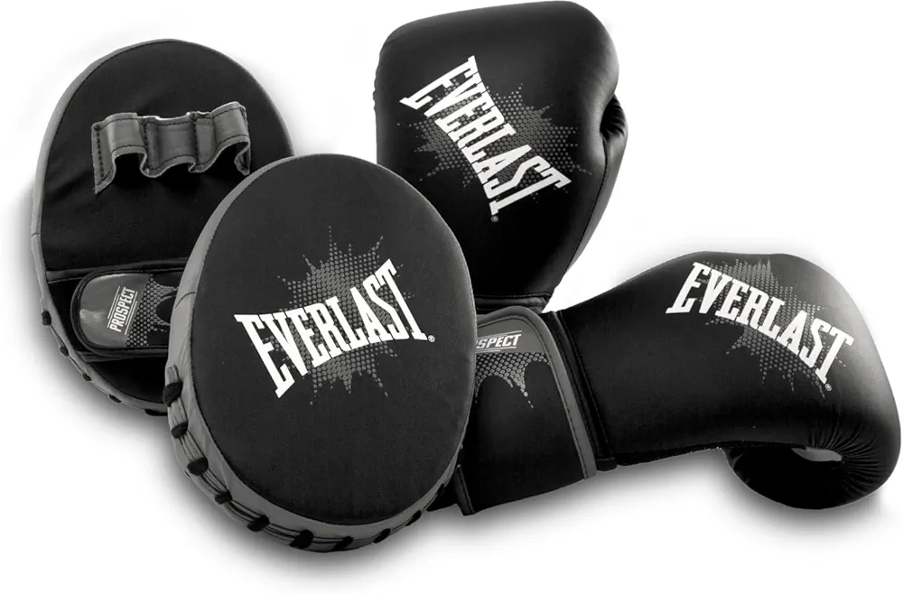Everlast Prospect Youth Glove & Mitt Kit, Black/Grey, Small