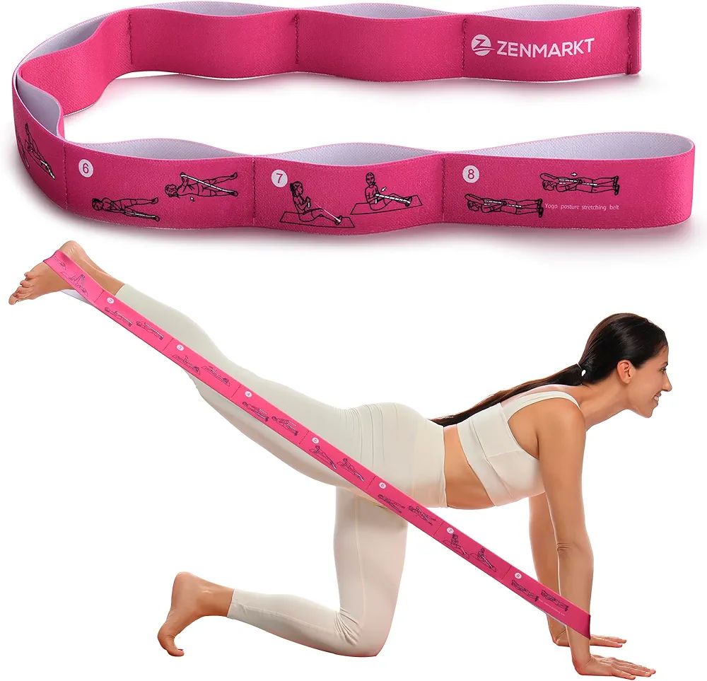 Yoga Strap for Stretching - 8 Loops Stretching Strap - Essential Yoga Accessories for Flexibility and Enhanced Stretching - Ideal Stretch Strap in Yoga and Pilates