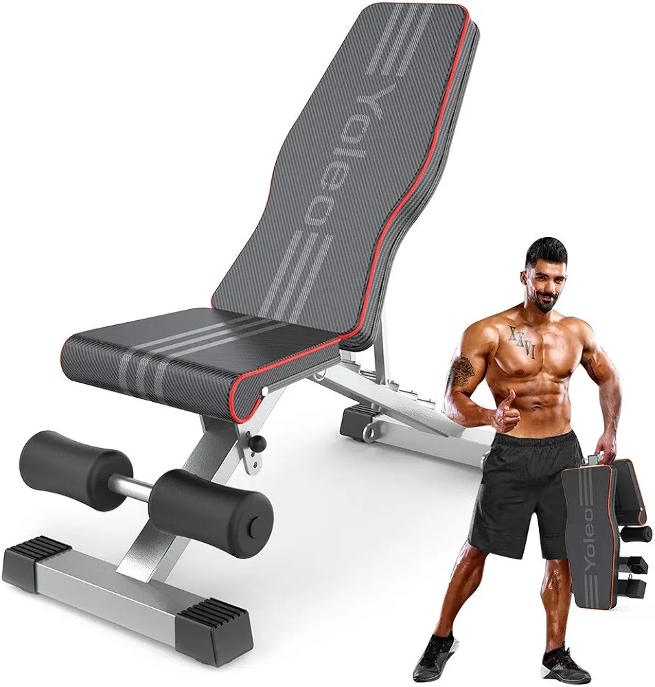 Yoleo Weight Bench, 660LBS Adjustable/Foldable Strength Training Bench, Utility Incline/Decline Bench for Full Body Workout with Fast Folding