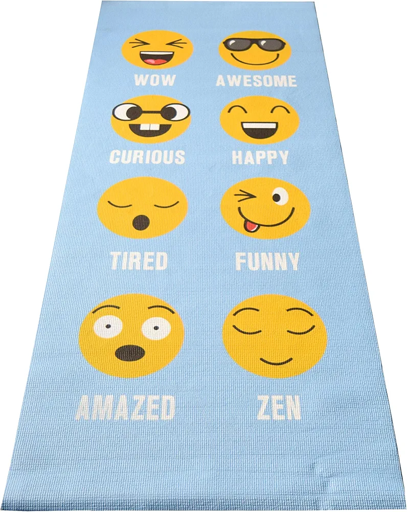 Bean Products Kids Size Sticky Yoga Mat | 3mm Thick (⅛”) x 60” L x 24” W | Non-Toxic, SGS Certified | Non-Skid & Non-Slip Eco-Friendly Exercise or Playtime Mat | Fun Colors & Designs | Emoji