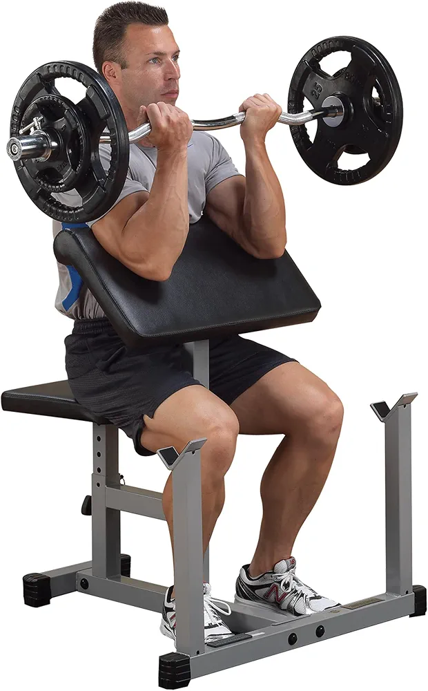 Body-Solid (PPB32X) Preacher Curl Bench with Adjustable Seat and Extra Wide Base for Bicep Workouts, High Tensile Strength, DuraFirm Padding - Weight Training Equipment