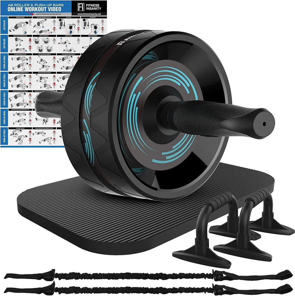 Ab Roller Wheel, 6-in-1 Ab Roller Kit with Knee Mat, Push-Up Bars, Resistance Bands, Workout Poster, Workout Guide, Perfect Home Gym Equipment for Men Women Abdominal Exercise
