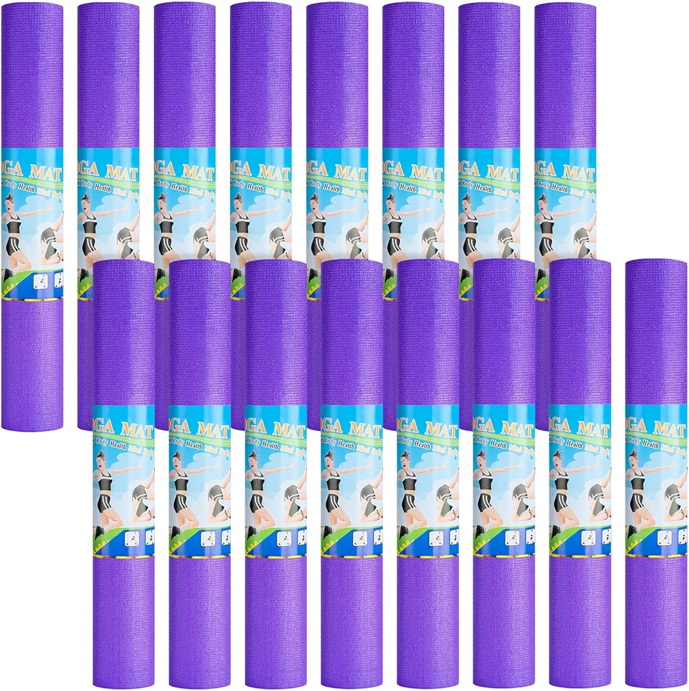 Funtery 16 Pcs Thick Yoga Mat Bulk, 68'' x 24'' x 3mm Exercise Workout Mat Non Slip Fitness Yoga Pad for Women Gym Home Yoga Pilates, Easy to Clean, Durable