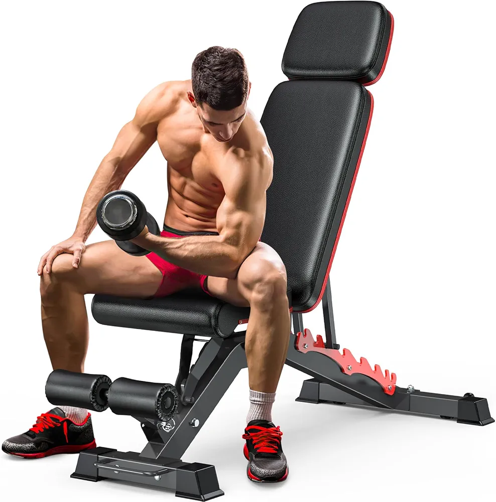 Fostoy Adjustable Weight Bench, 800/1200LBS Heavy Duty Workout Bench for Home Gym, Incline Decline Flat Bench Press Bench for Weight Lifting, Full Body Strength Training, Sit-up Benches, Extrem Stable