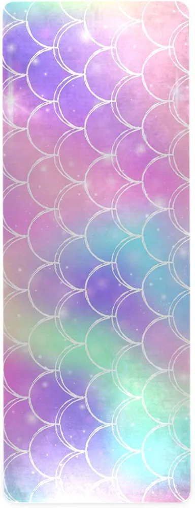 ZOEO Rainbow Galaxy Mermaid Scales Yoga Towel Non Slip Thick Kids Eco Friendly Rubber Workout Foldable Yoga Mat Women Exercise