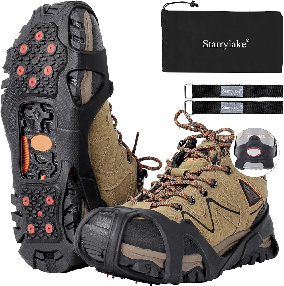 Ice Snow Cleats Crampons with 10 Tungsten Spikes with Reflective Strips for Shoes and Boots Anti Slip Traction Cleats for Running Walking, Footwear for Men Women M/L/XL
