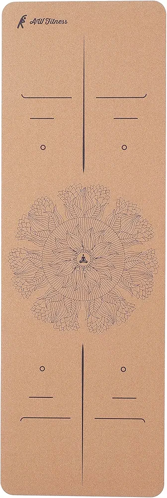 AW Fitness Premium Cork Yoga Mat | Extra Thick, Long | Natural Cork & Non-Toxic Rubber | Best for Yoga, Pilates, Exercise | Mandala Meditation Design with Markers (72-Inch x 24-Inch x 5mm Thick)