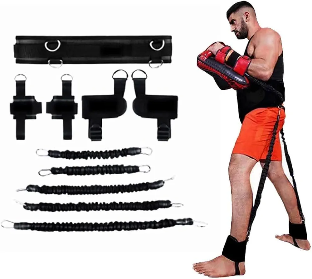 Boxing Resistance Bands, Leg Strength and Agility Speed Resistance Bands Trainer for Men and Women Exercise Power Punch Pro with Belt, Ankle, Boxing Bands for MMA