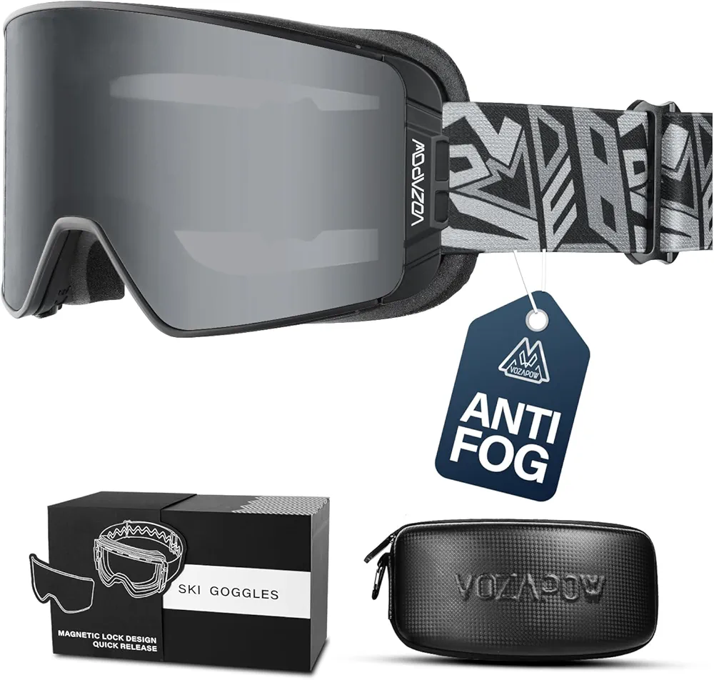 Ski Goggles Over Glasses Anti-Fog, Snowboard Goggles for Men Women 100% UV Protection Magnetic Interchangeable lens