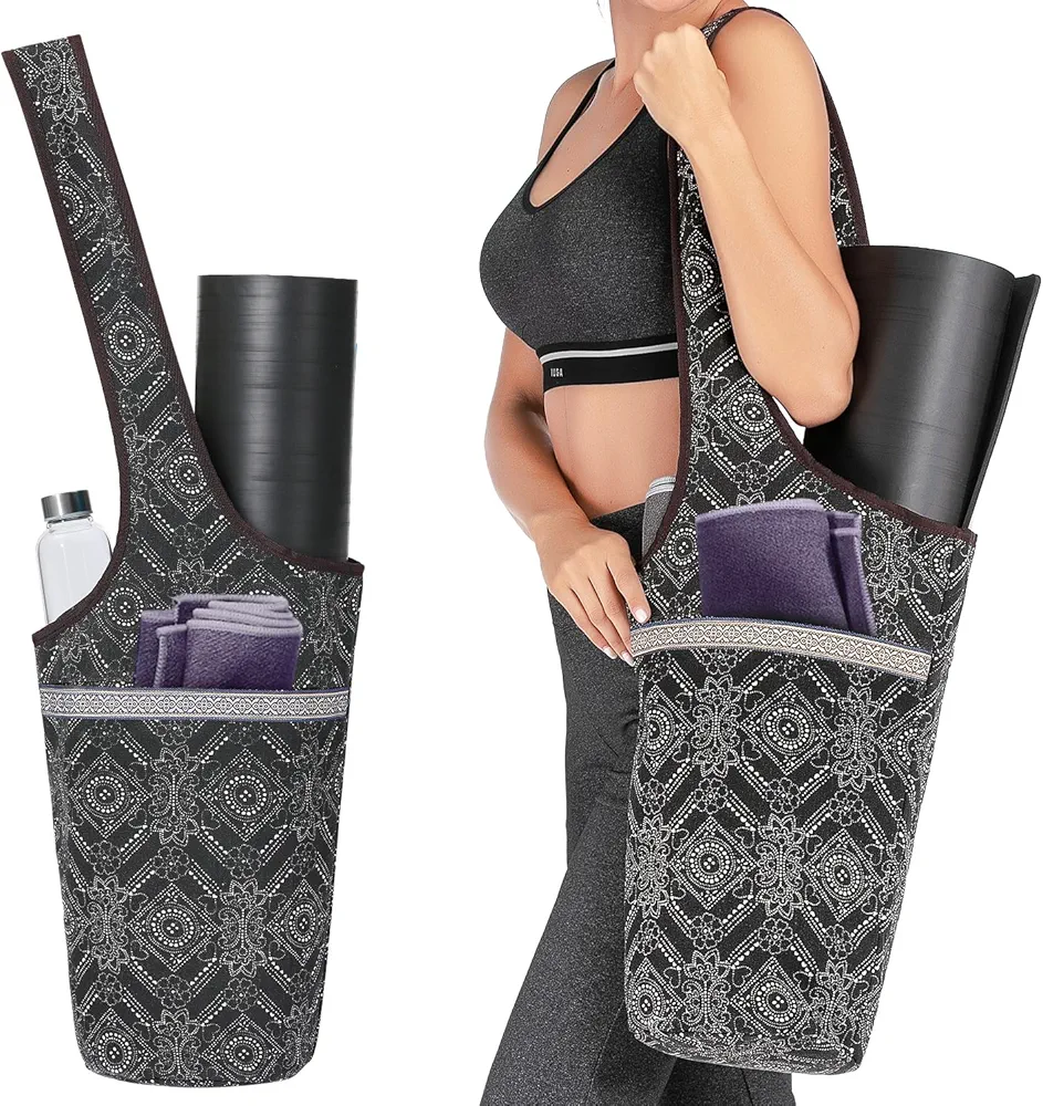 IUGA Yoga Mat Bag with Large Side Pocket & Inner Zipper Pocket Yoga Bag for Mat Yoga Bags and Carriers Fits All Your Stuff