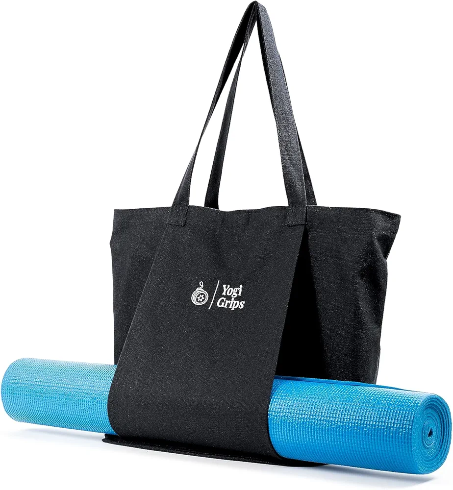 Yoga Bag for Yoga Mat and Towel. Easily Carry Your Yoga Mat, Blocks and all Your Stuff. Canvas Bag, Washable, Cute! (Black)