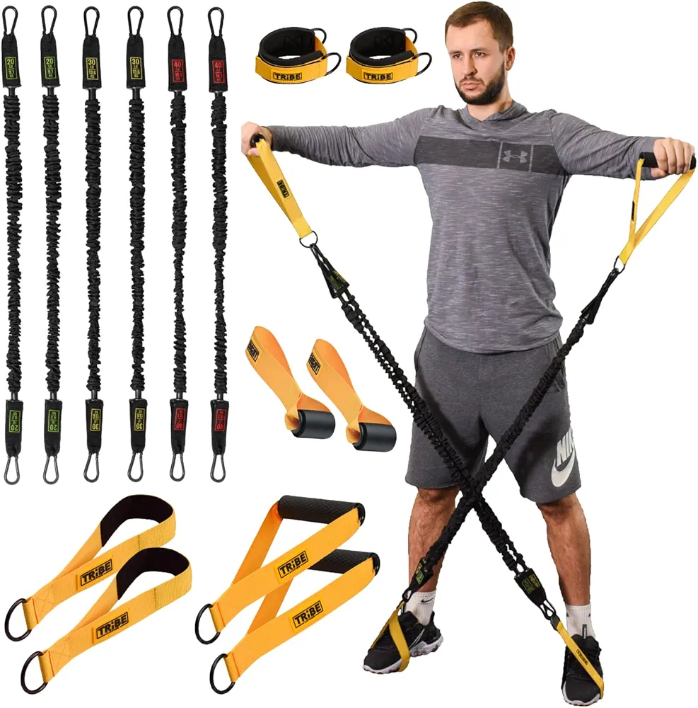 Tube Resistance Bands for Working Out Men and Women - Exercise Bands Resistance Bands Set, Resistance Band Bar, Handles, Ankle Straps, Foot Straps and Door Anchor