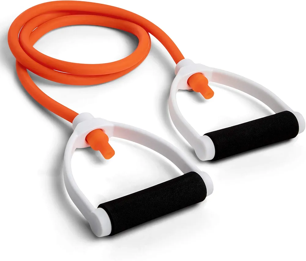Champion Sports Resistance Tube Bands for Men and Women, Durable Stretch Fitness Band for Strength Training, Stretching, Rehabilitation- Premium Home Workout Equipment- 50 Lbs Resistance Tubing-Orange