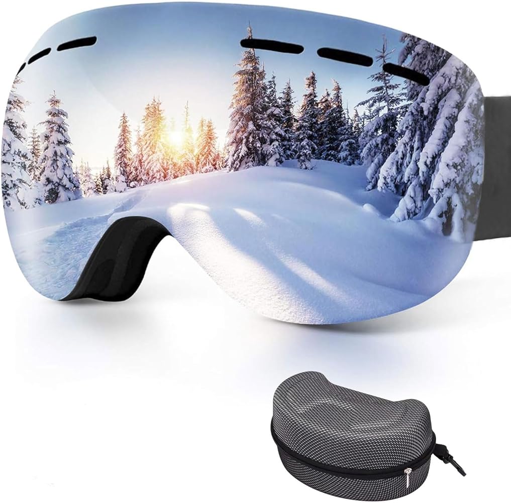 Ski Goggles with Hard Case, Snowboard Goggles Anti-Fog for Men Women Youth, Prescription Glasses Compatible, Big Spherical Skiing Unisex Winter Snow Goggles with Bag and Hard Case
