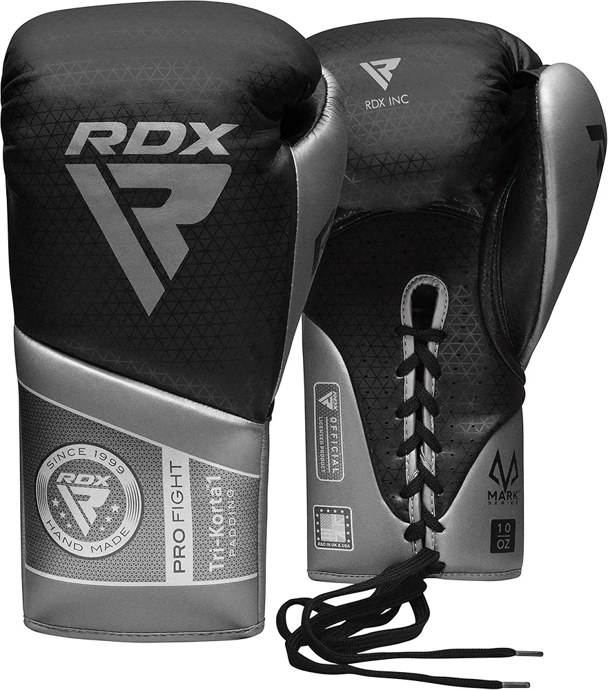 RDX Professional Boxing Gloves, Mark PRO Lace-Up Competition Gloves, Super Skin Maya Hide Leather, Multi-Layered, Padded Wrist Support, Extra Long Laces for Firm Secure Fit, Men Women Home Gym